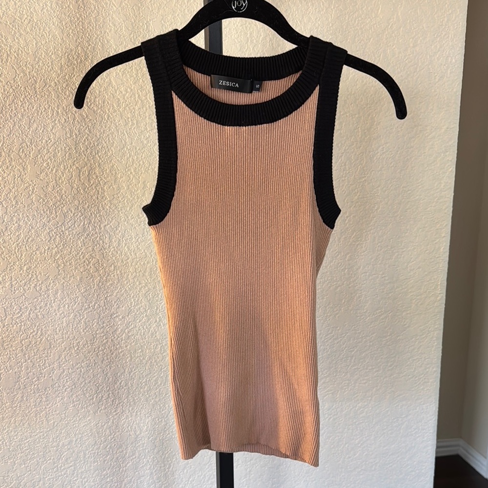 Black and Tan Ribbed Sleeveless Tank Top